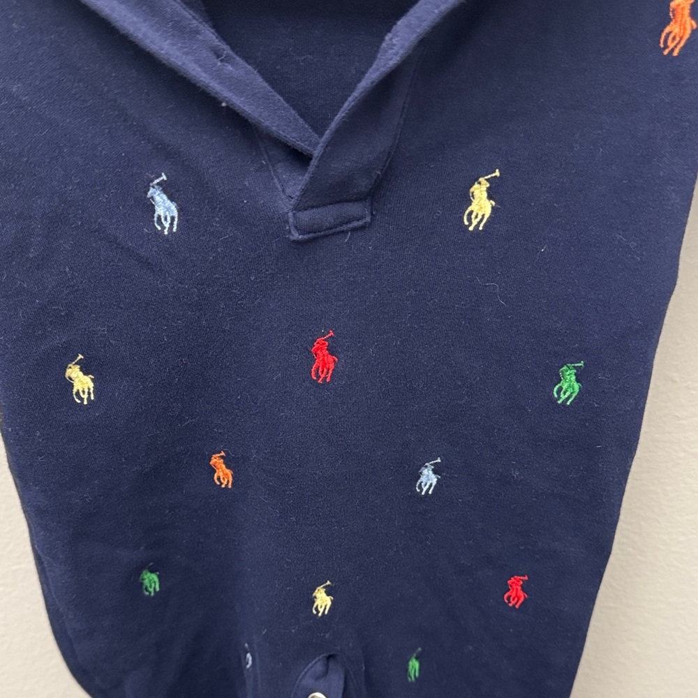 Ralph Lauren Navy Baby Polo Romper with Multicolor Pony Embroidery - Picture 5 of 5